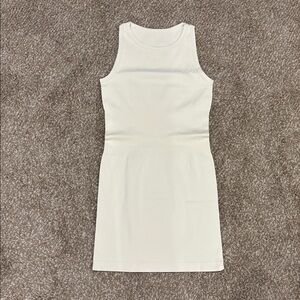OQQ Ribbed Tank Dress Cream Ivory Bodycon Sleeveless Size L (A/14)